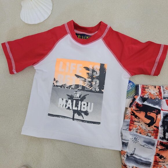 iXtreme Rashguard swim trunks Set 12M Red Boys Baby Printed Two-Piece Surf Board - Picture 5 of 7